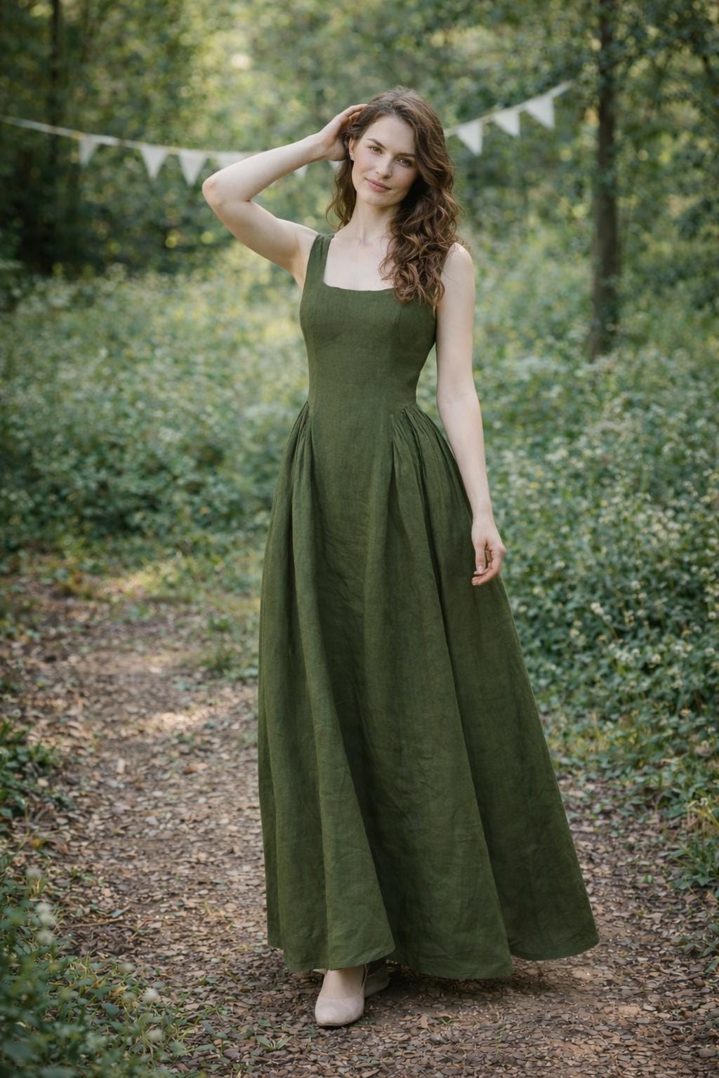 olive green linen maxi dress VRG GRL Women's' 'Saint Malo Linen Maxi Dress Olive 8