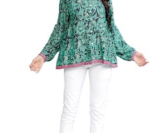 Women’s Rayon Viscose Floral Tunic Top, Boho Printed Blouse, Casual Loose Fit Shirt