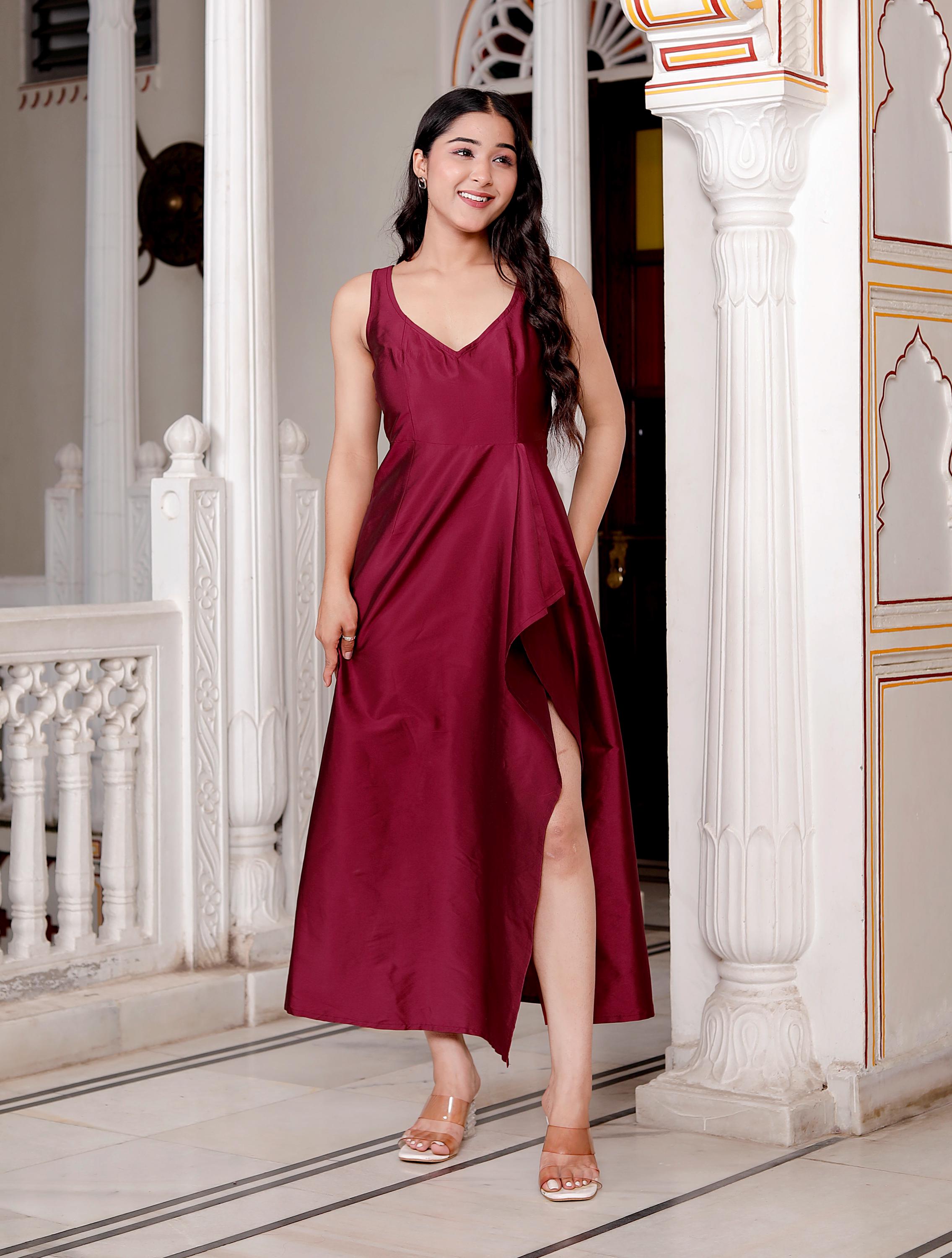 burgundy taffeta dress A-Line Off-the-shoulder Taffeta Burgundy Long Prom Dress with Puff Sleeves Custom Size / Burgundy