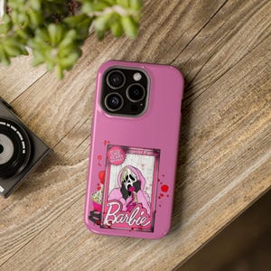 Horror Fan Magnetic Tough Case for Phone - Pink Barbie & Ghostface, Perfect for Halloween Gifts, Fun Cell Phone Accessories