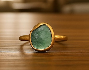 Raw Emerald Ring In 925 Sterling Silver, Handmade Green Gemstone Ring With Gold Plating, Raw Gem Jewelry, Unique Gift For Her
