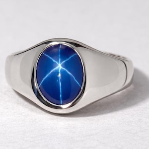 Blue Star Sapphire herenring: 925 sterlingzilver solitaire kerstcadeau