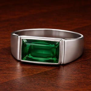 Emerald Ring Man, Signet Class Ring, 925 Solid Sterling Silver Ring, Man Ring with Stone, Handmade Jewelry, Statement Ring, Gift Ring
