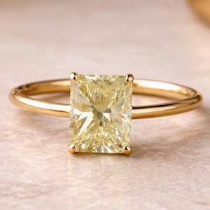 Kanariegele moissanietring | 2CT Radiant Cut, 14K zilveren ring vergulde handgemaakte solitaire sieraden
