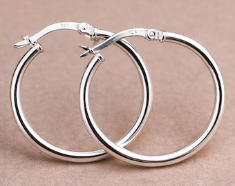 Aros de plata de ley 925 – Aros redondos clásicos, ligeros y gruesos para mujer – Regalo de joyería de aros de plata para el día a día