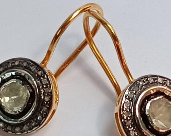 Victorian Rose Cut Polki Diamond Earrings Pave Diamond Earrings 92.5 % Sterling Vintage Diamond Hoop Earrings Diamond Dangle Drop Earrings