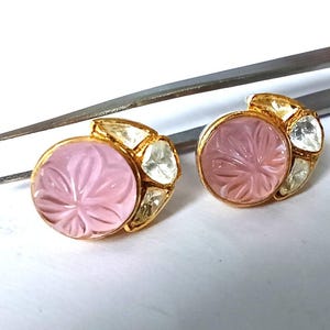 Silver Earrings ,Rose Quartz And Polki Earrings, Push Back Earrings, Pink Gemstone, Gold Plated Earrings ,Wedding Gift ,Gift For Her.