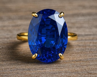 Vertikale Einstellung Oval Saphir Ring · Gelbvergoldung Ring Saphir Ring · Tiefblauer Edelstein Ring Weihnachtsgeschenk Geschenk für Freund.