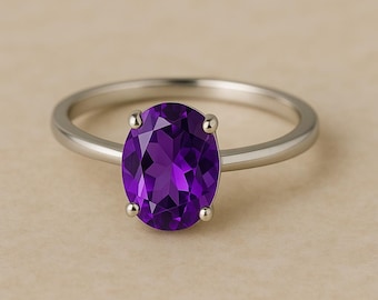 Amethyst Emerald Ring: 925 Sterling Silver February Birthstone