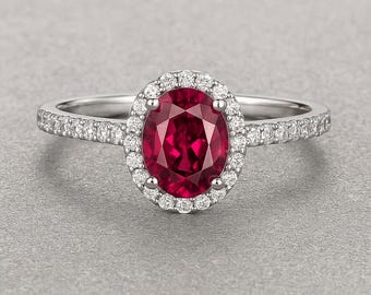 Oval Ruby Ring- Sterling Silver Gemstone Engagement Ring Promise Ring For Women- Wedding Ring Set- July Birthstone- Anniversary Gift For Her