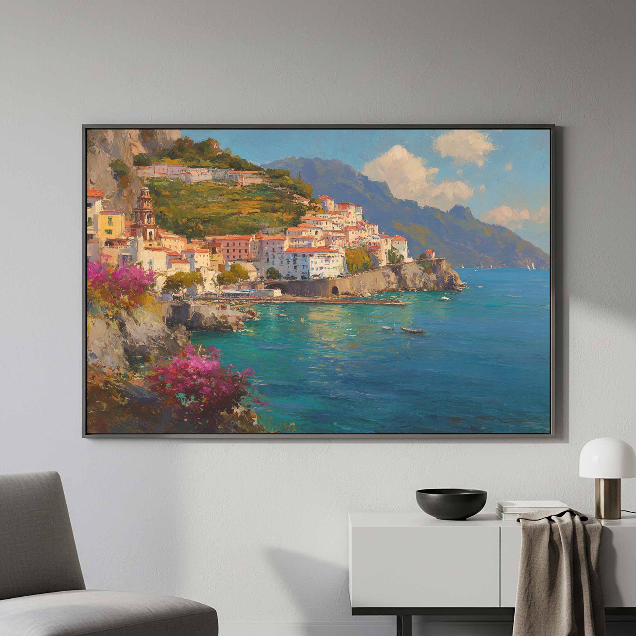 Amalfi Coast Village Canvas Wall Art - Italian Coastal Print - Etsy