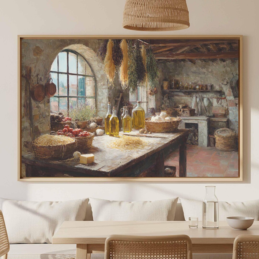 rustic kitchen canvas wall art, vintage kitchen wall... Tuscan Kitchen Canvas Art - Rustic Farmhouse Wall Print - Etsy