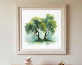 Weeping Willow Watercolor Print - Green Nature Wall Art