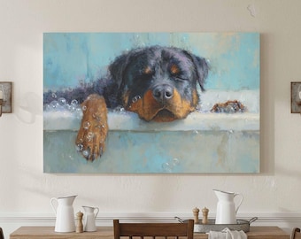 Rottweiler Bath Time Art Print - Peaceful Dog Wall Decor