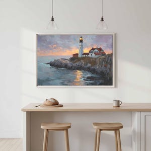 Portland Head Lighthouse Oil Painting Coastal Wall Art