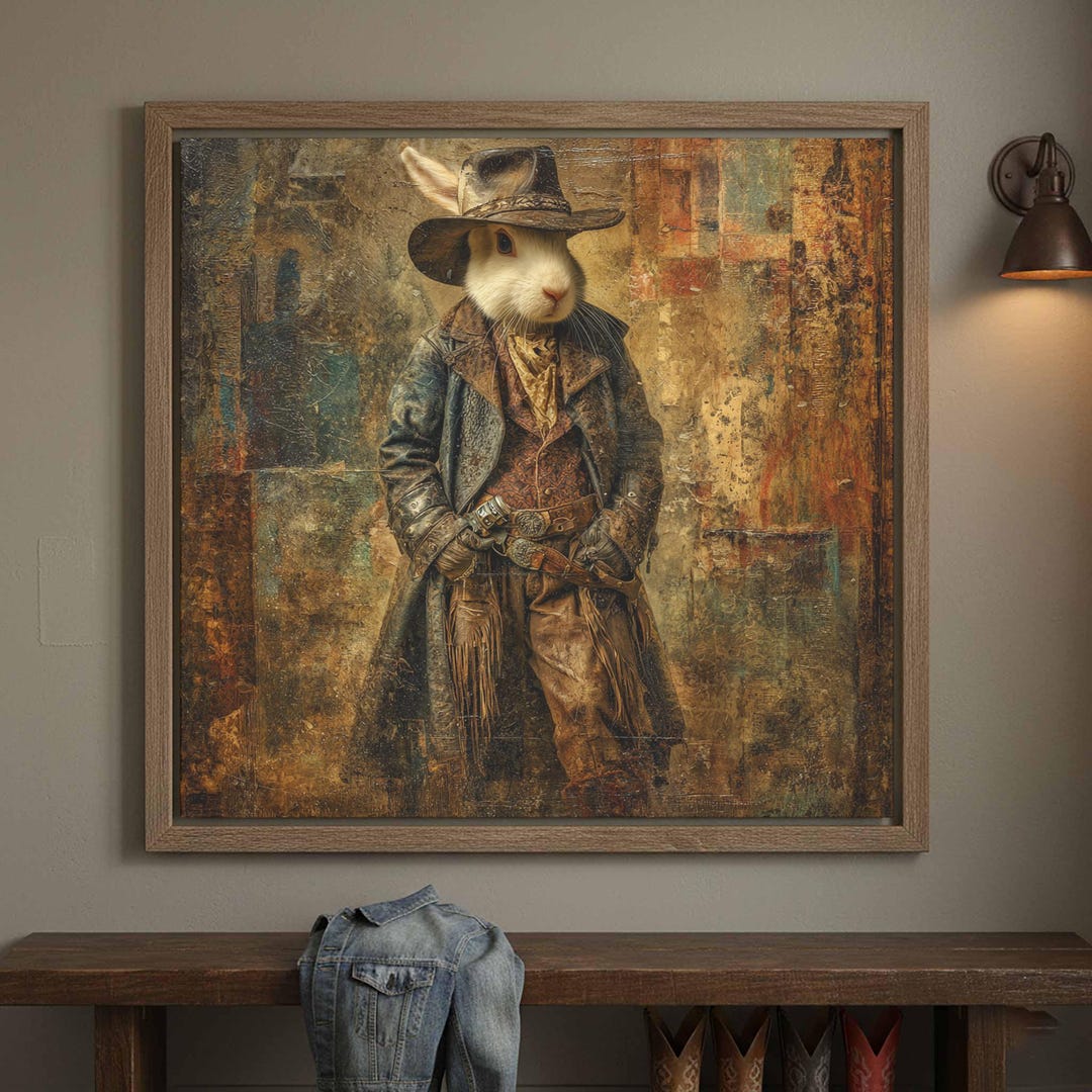 White Rabbit Cowboy Wall Art - Western Alice Character Print - Etsy