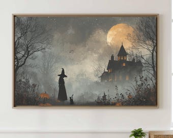 Spooky Witch Halloween Wall Art - Dark Gothic Canvas Print