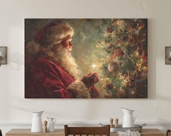 Santa Claus Christmas Tree Canvas Wall Art - Holiday Print