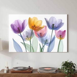 Modern Translucent Tulip Wall Art - Colorful Botanical Print