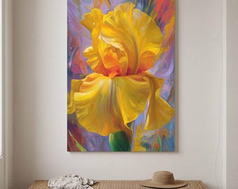 Abstract Iris Canvas Wall Art - Vibrant Yellow Orange Floral Print