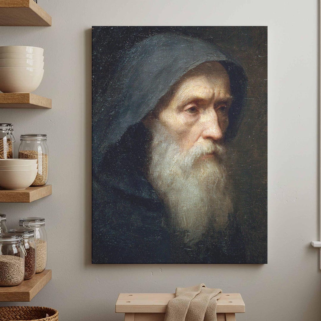 Saint Benedict of Nursia Portrait Canvas Wall Art - Classic Oil Print ...