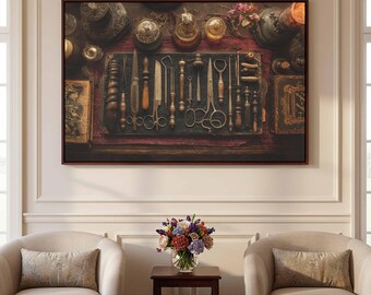 Antique Medical Tools Canvas Print - Dark Historical Wall Art