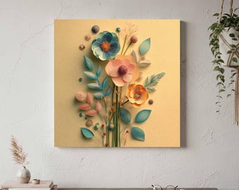 Paper Flower Wall Art - Modern Botanical Canvas Print