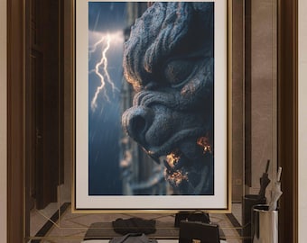 Gothic Gargoyle Canvas Wall Art - Dark Cathedral Stone Print