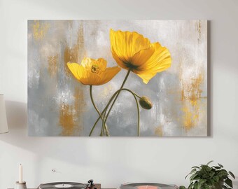 Golden Poppy Flowers Canvas Print - Modern Botanical Art