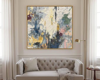 Abstract Expressionist Canvas Art - Modern Gray Blue Wall Print