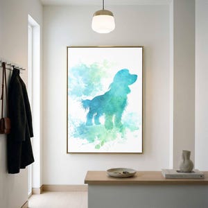 Cavapoo Dog Canvas Print - Watercolor Wall Art Blue Green
