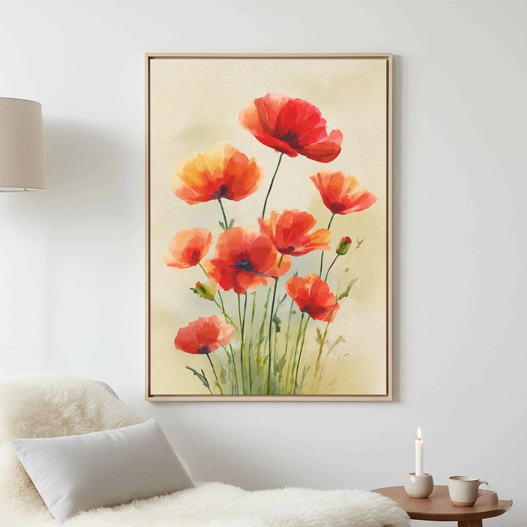Red Poppy Watercolor Canvas Print - Botanical Wall Art - Etsy
