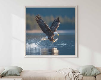 Bald Eagle Catching Fish Canvas Print - Wildlife Photography Art