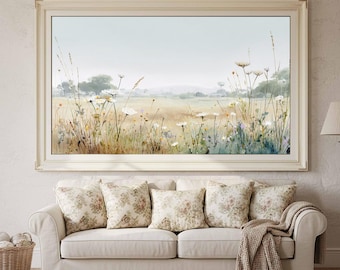 Meadow Wildflower Canvas Print - Soft Watercolor Landscape Art