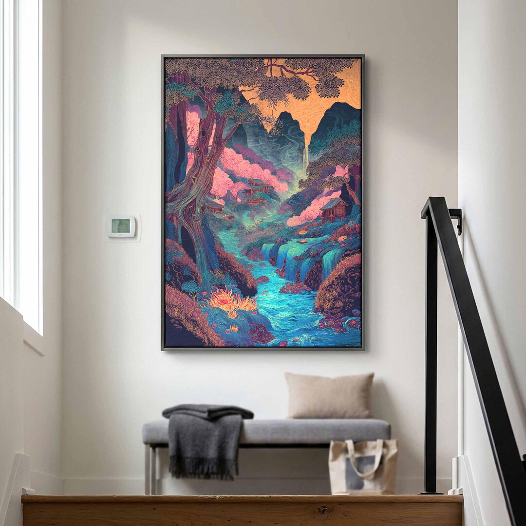 Japanese Mountain Landscape Canvas Print - Cherry Blossom Art - Etsy