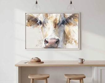 Cow Portrait Canvas Wall Art - Rustic Farm Animal Print