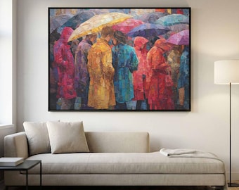 Umbrella People Canvas Print - Colorful Rainy Day Wall Art