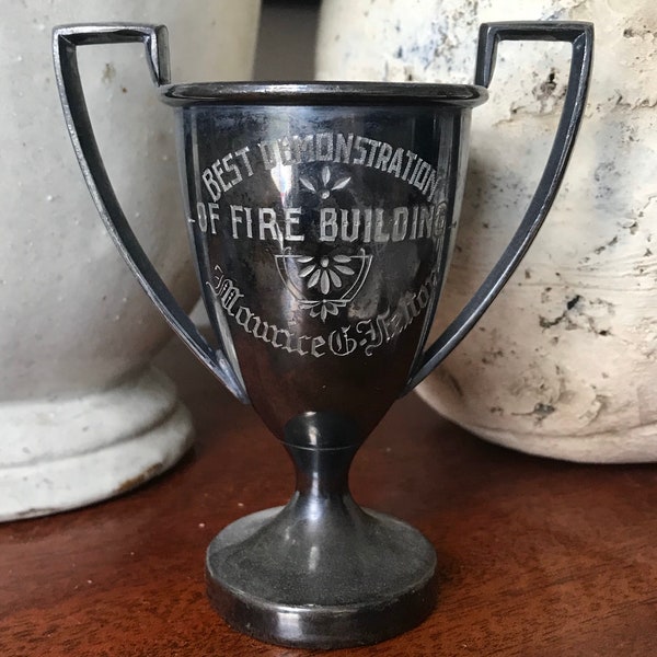 Antique TROPHY Old Sporting Best Fire Building Camp BOY SCOUTS Vintage loving cup 1933