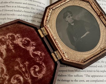 Tintype of pretty Young Lady seated and Posed for Portrait Antique Photo Civil War Era Tin type Photgraph Full 1/6 Thermoplastic Case