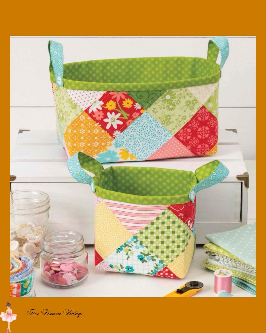 Vintage Quilt Fabric Baskets Sewing Pattern: Easy DIY Storage Bins (PDF ...
