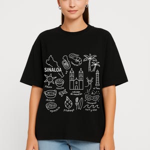 Sinaloa Mexico cultural icons clipart design with Camarón shrimp, ceviche, Catedral de Mazatlán, chilorio, aguachile, and state map. Perfect SVG, PNG sublimation file for digital download, Mexican food art, heritage crafts, and cultural projects