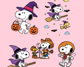 Snoopy Halloween SVG, Cute Snoopy Witch, Astronaut & Cowboy Clipart for Shirts, Mugs, Cricut Crafts, snoopy png