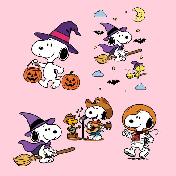 Snoopy Halloween SVG, Cute Snoopy Witch, Astronaut & Cowboy