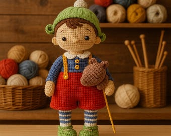 Junge Amigurumi Häkelanleitung PDF – Süße Puppe mit Steckenpferd – Yarnart Jeans – DIY Häkelanleitung für Spielzeug – Digital Download