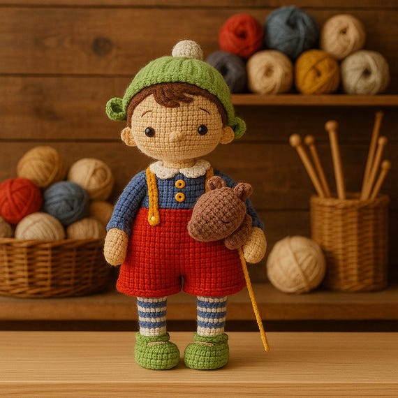 Boy Amigurumi Crochet Pattern PDF – Cute Doll with Hobby Horse – Yarnart Jeans – DIY Crochet Toy Pattern – Digital Download