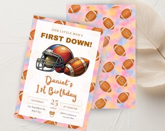 Digital First Down Birthday Invitation Editable Football Party Invite Digital Download