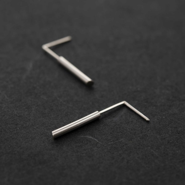 Long tube cylinder silver earrings