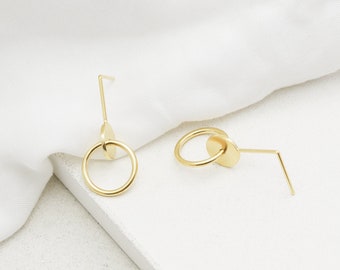 Dot & circle link earrings in 22k gold plated