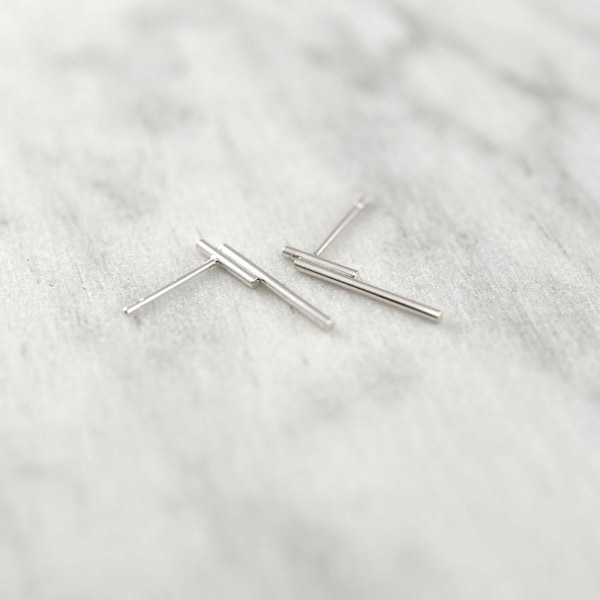 Subtle silver tube stud earrings / Unique shiny line ear studs for daily use / Designers casual wear posts earrings / Understated jewelry