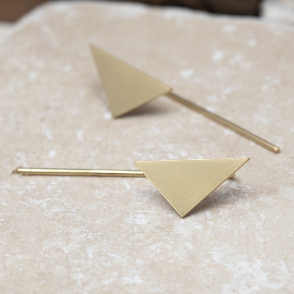 Gold plated triangular statement earrings designed